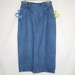 Vintage Blue Jean High Waisted Midi Skirt  9/10